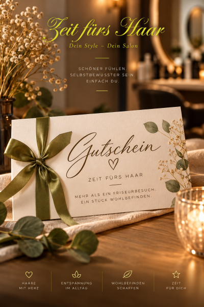 Geschenkgutschein von Zeit fürs Haar für Friseurleistungen